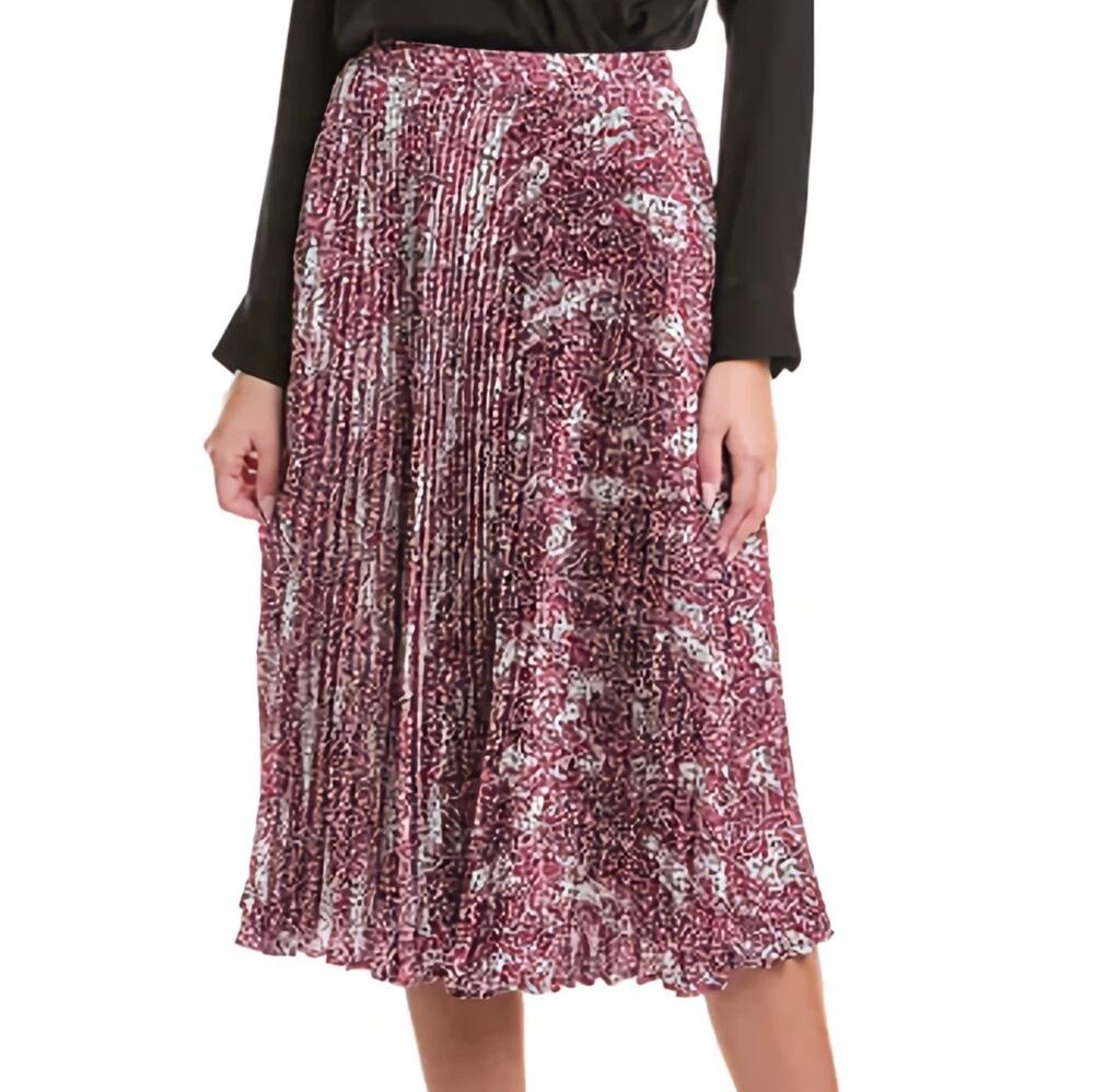 Hugo Boss Orange Vyysola Pleated Pink Multi Overflow Stretch Satin Skirt